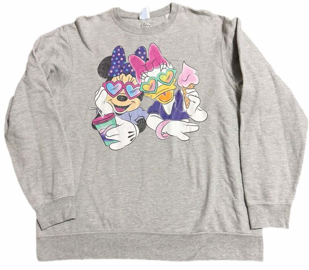 Disney Sweatshirt Minnie Mouse & Daisy Duck Retro Graphic Heather Gray